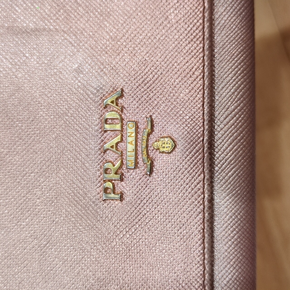 Prada Saffiano Metallic Leather Continental Rose gold Pink Double Snap Wallet - Picture 3 of 17